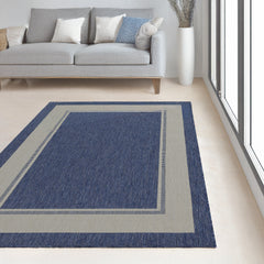 Indoor Rugs Rectangular Collection Dark Blue Cream