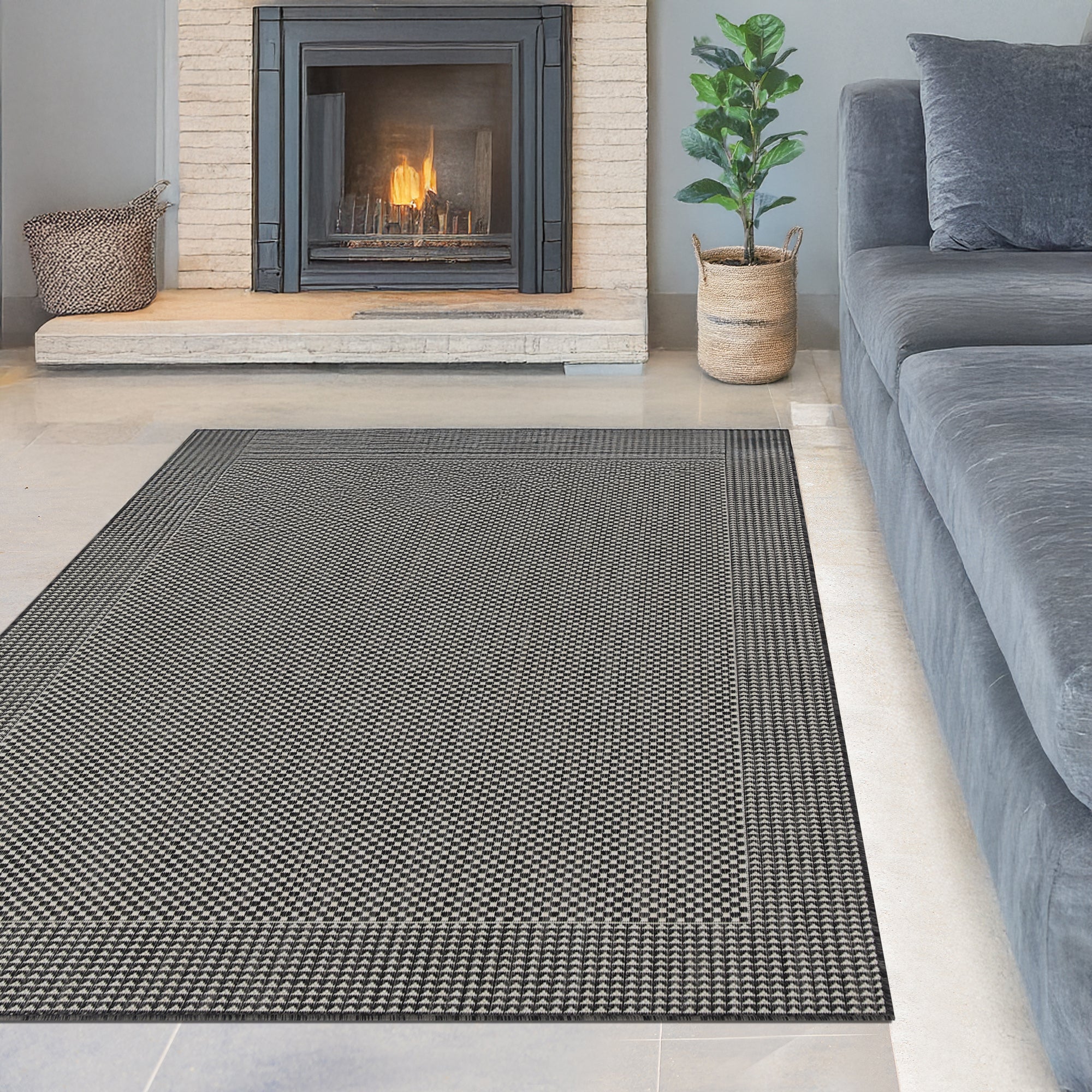 Indoor Rugs Plain Collection Anthracite Cream