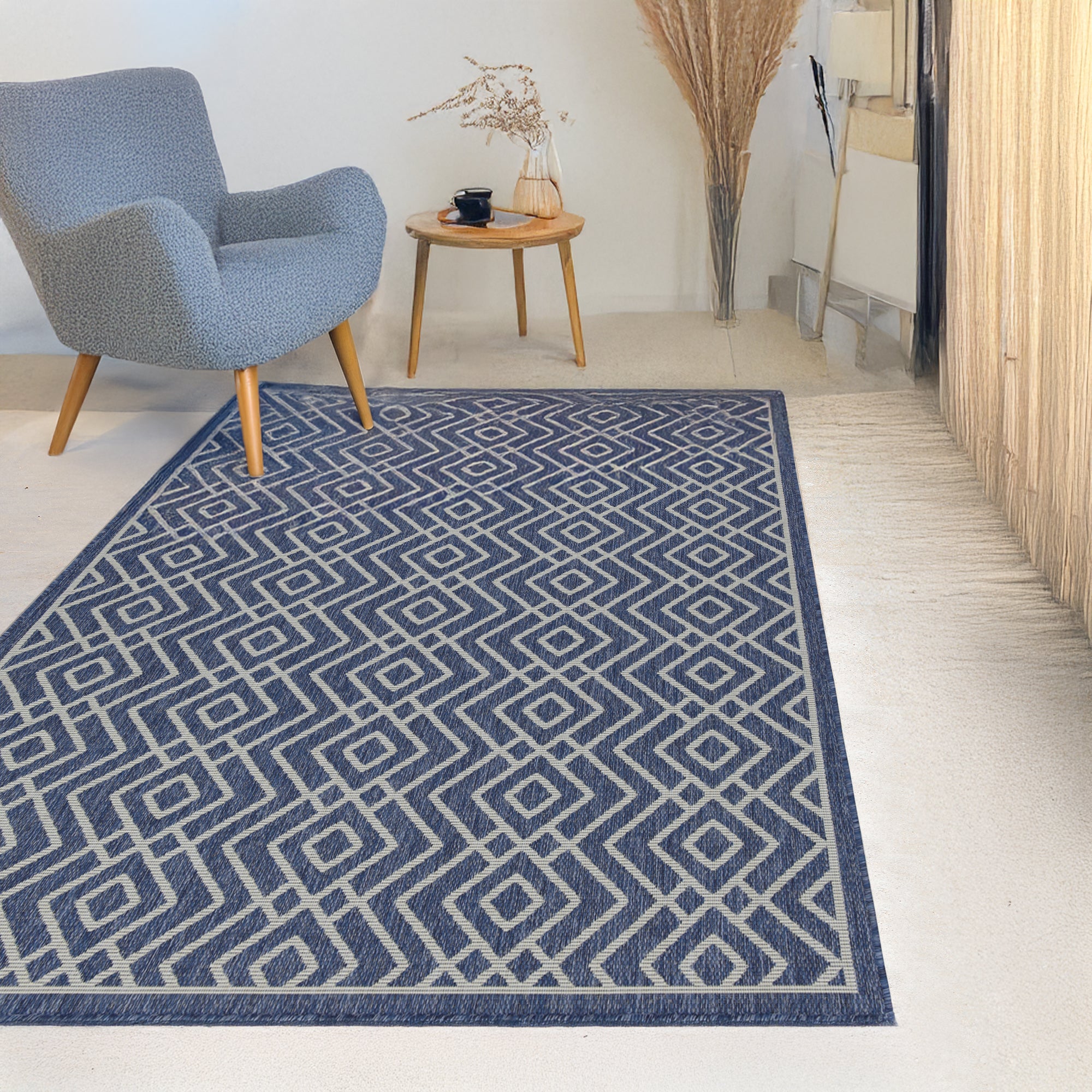 Indoor Rugs Diamond Collection Dark Blue Cream