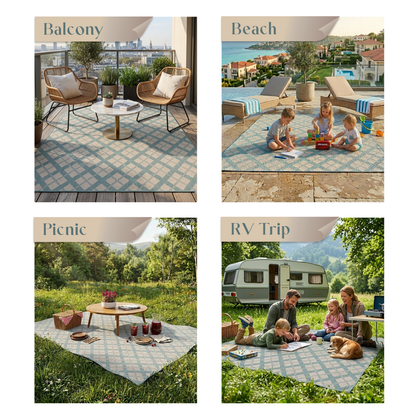 Outdoor Rugs Lined Collection Aqua Cream