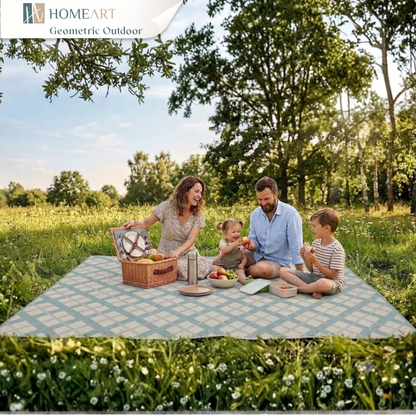 Outdoor Rugs Lined Collection Aqua Cream