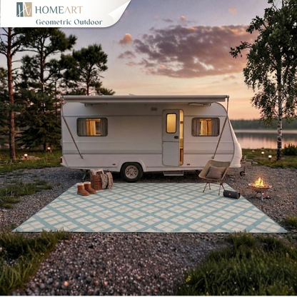 Outdoor Rugs Lined Collection Aqua Cream