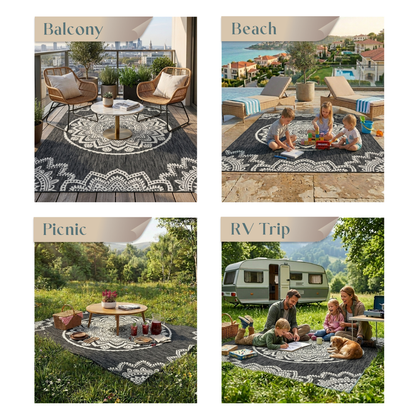 Outdoor Rugs Mandala Black / Cream