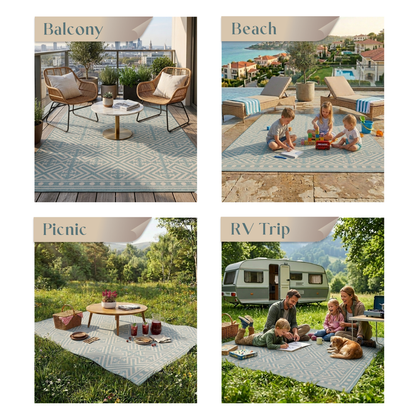 Outdoor Rugs Medallion Collection Aqua Cream