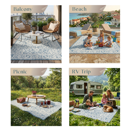 Outdoor Rugs Vintage Medallion Blue / Cream