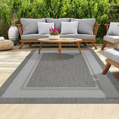 Outdoor Rugs Rectangular - Dark Grey / Cream