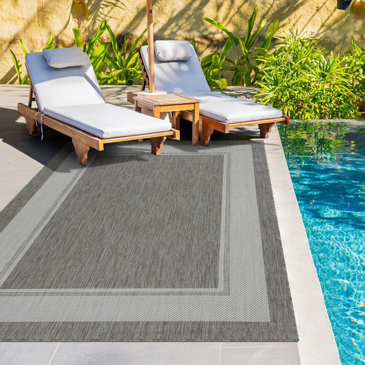 Outdoor Rugs Rectangular - Dark Grey / Cream