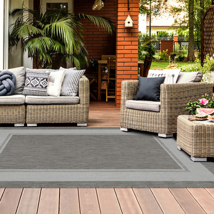 Outdoor Rugs Rectangular - Dark Grey / Cream