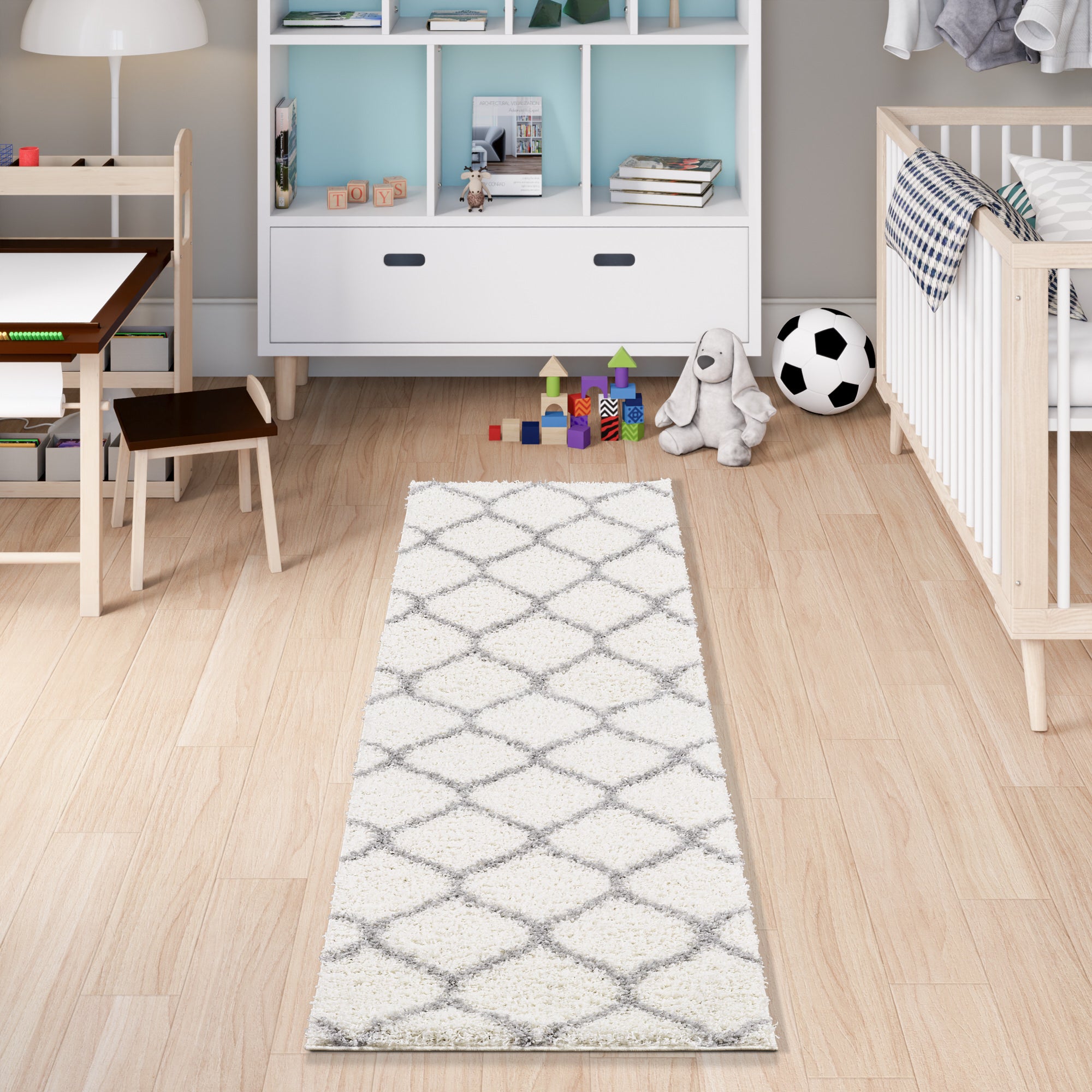 Shaggy Rug Lined Trellis Ivory/Grey