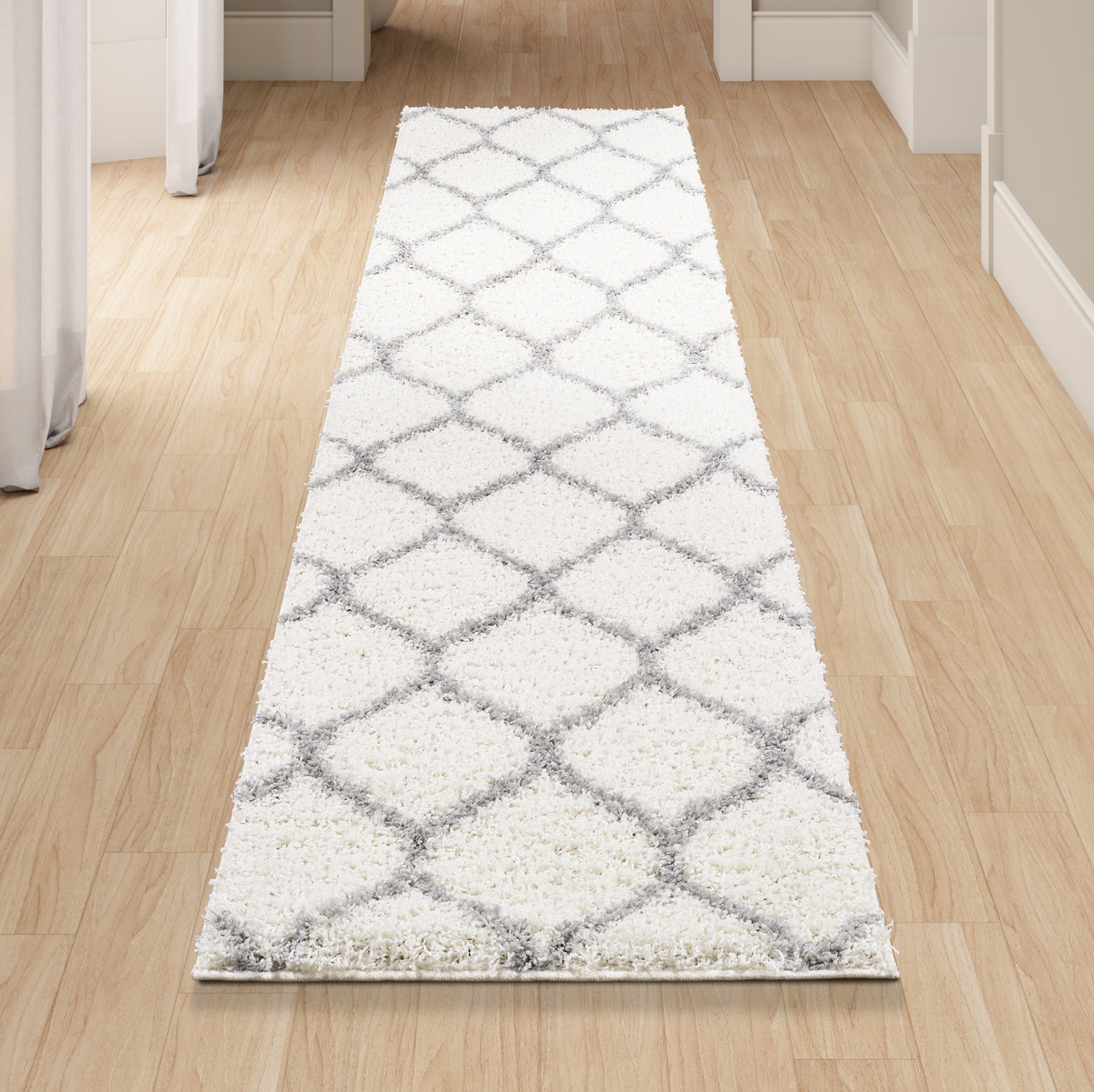 Shaggy Rug Lined Trellis Ivory/Grey