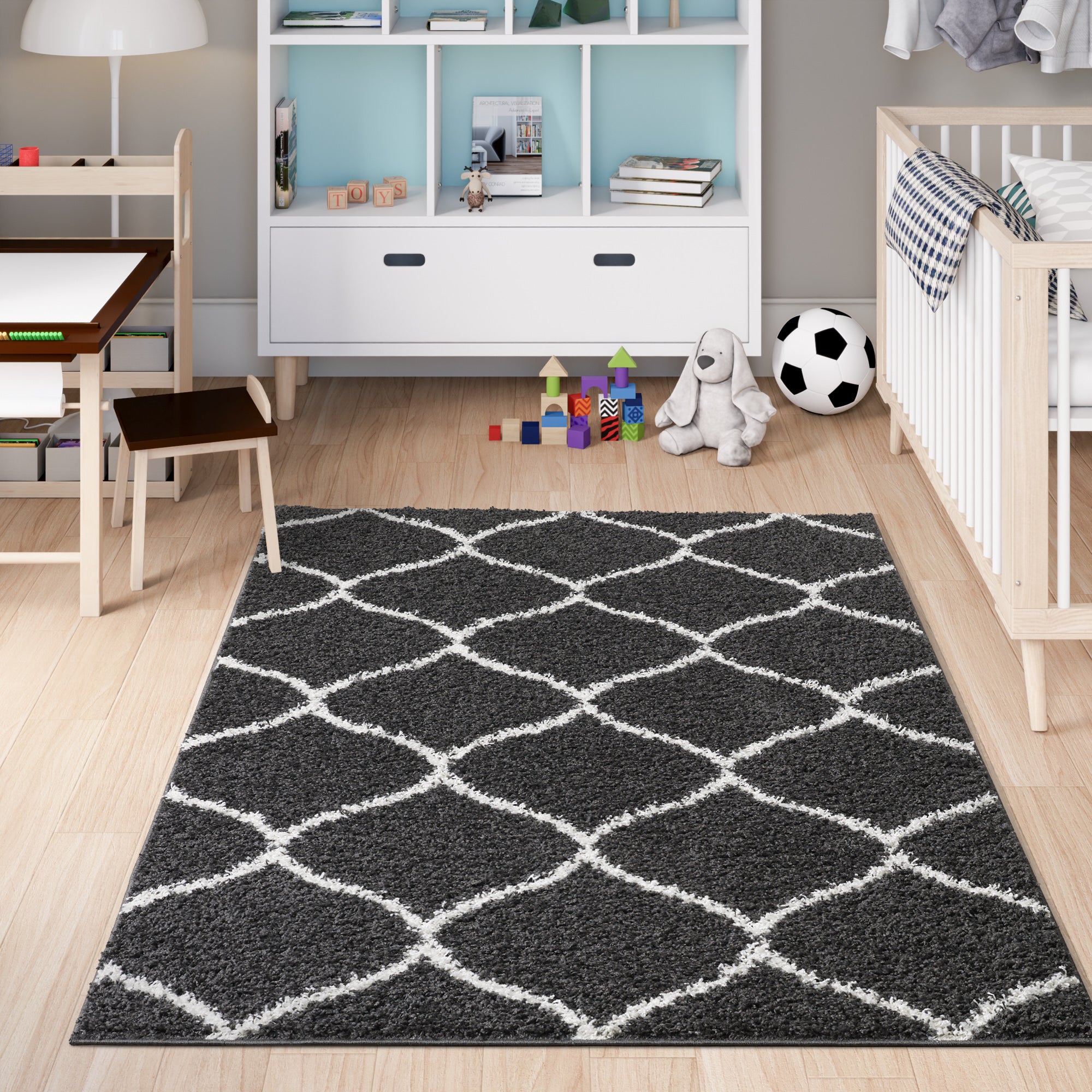 Shaggy Rug Lined Trellis Smoky/Ivory