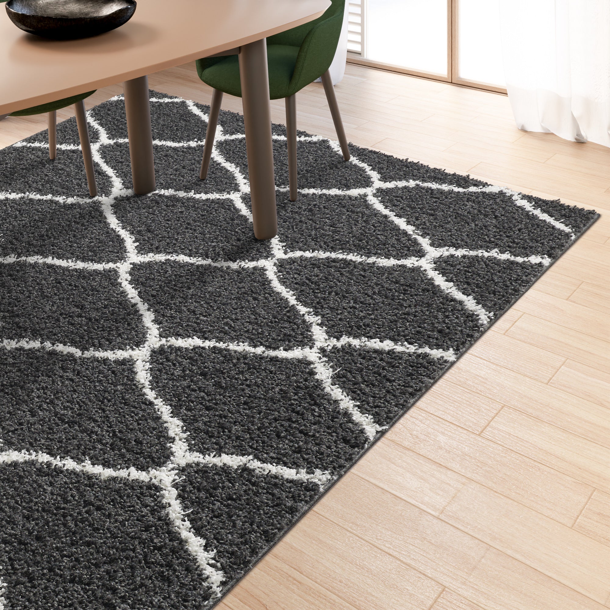 Shaggy Rug Lined Trellis Smoky/Ivory