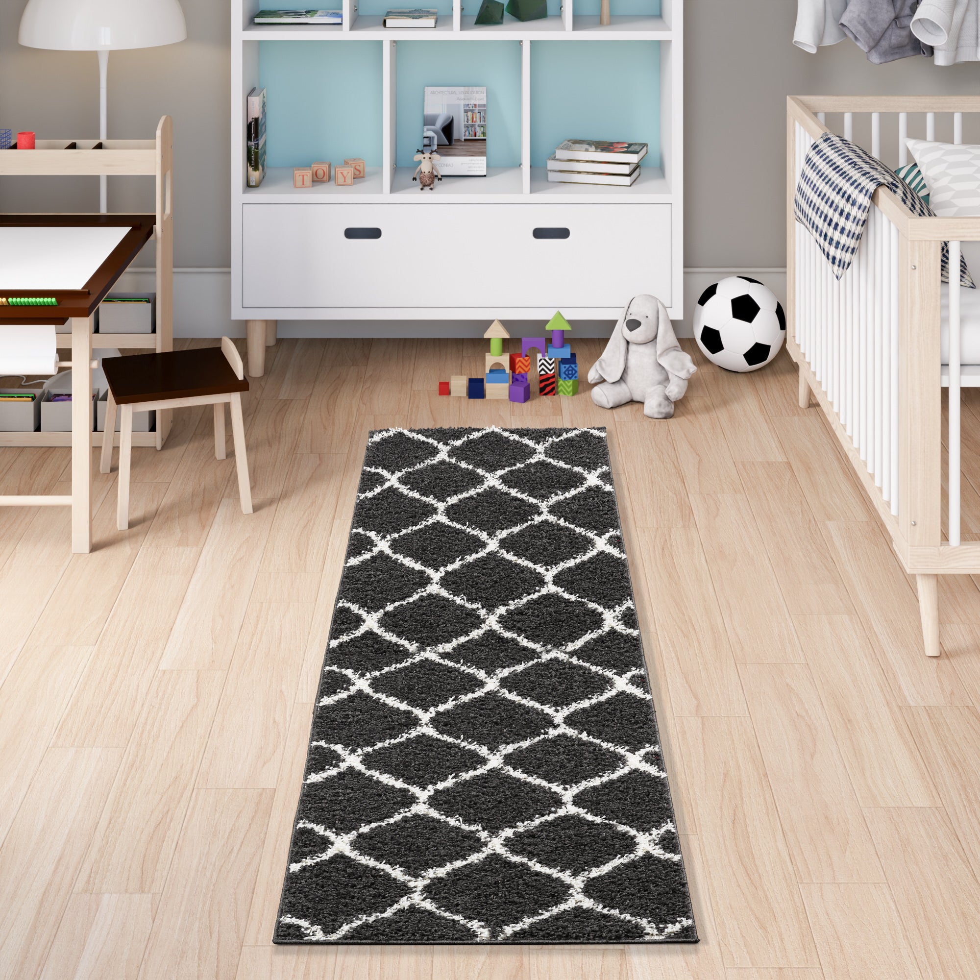 Shaggy Rug Lined Trellis Smoky/Ivory