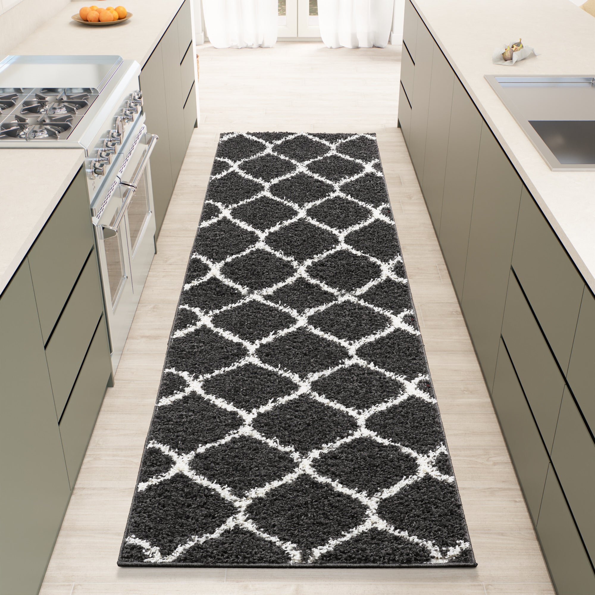 Shaggy Rug Lined Trellis Smoky/Ivory