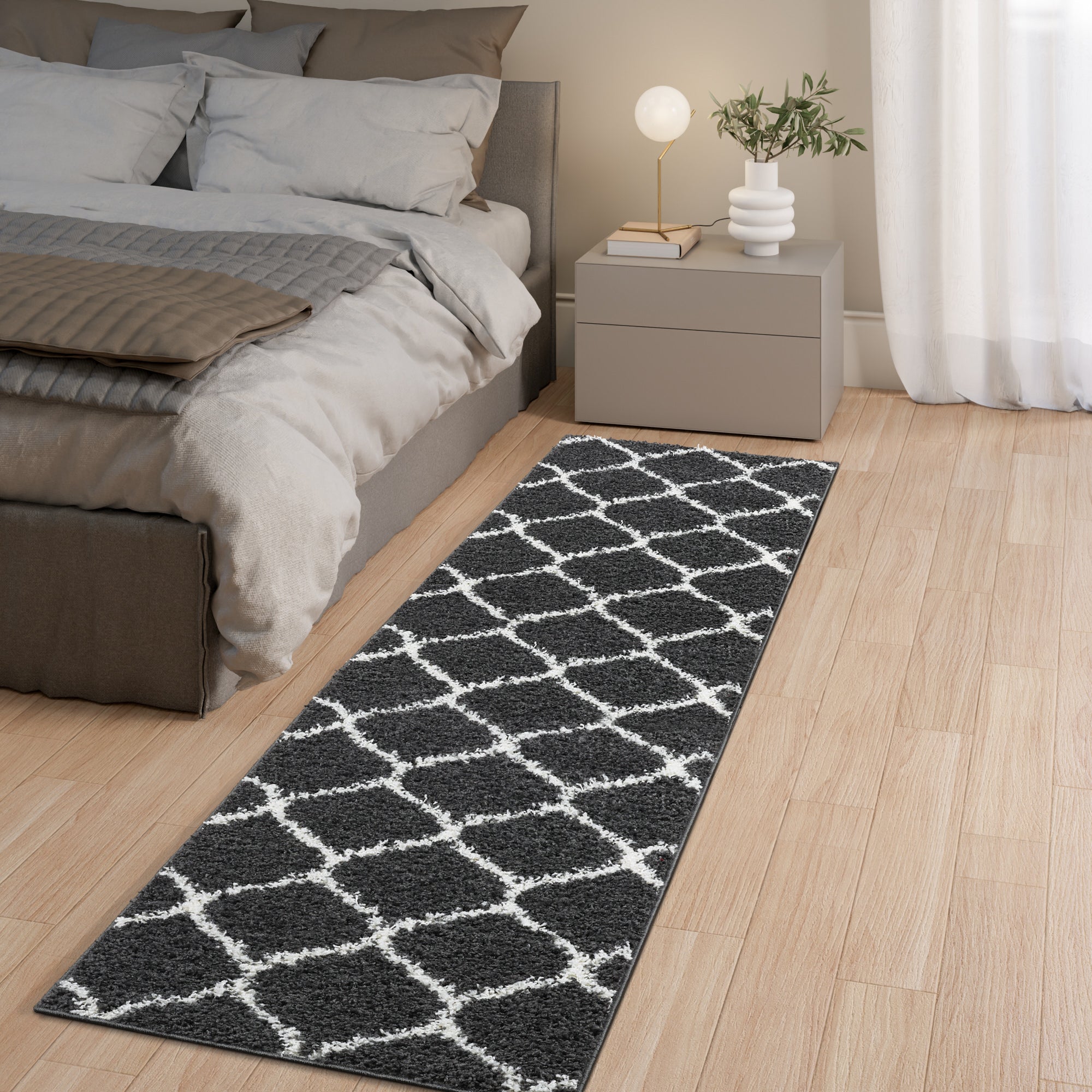 Shaggy Rug Lined Trellis Smoky/Ivory