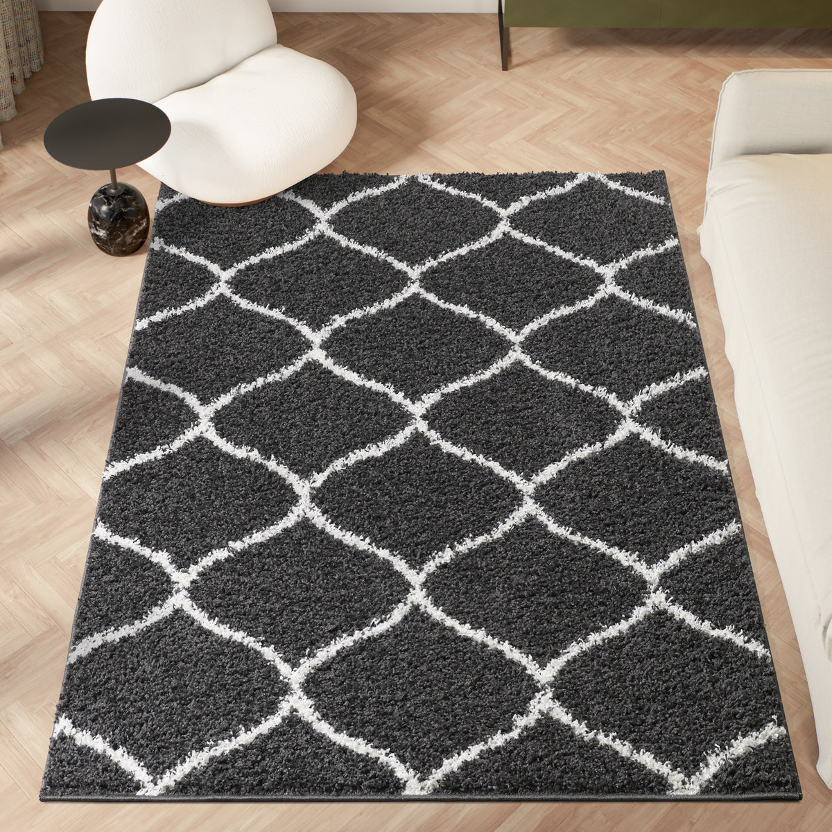 Shaggy Rug Lined Trellis Smoky/Ivory