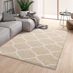 Shaggy Rug Lined Trellis Beige/Ivory