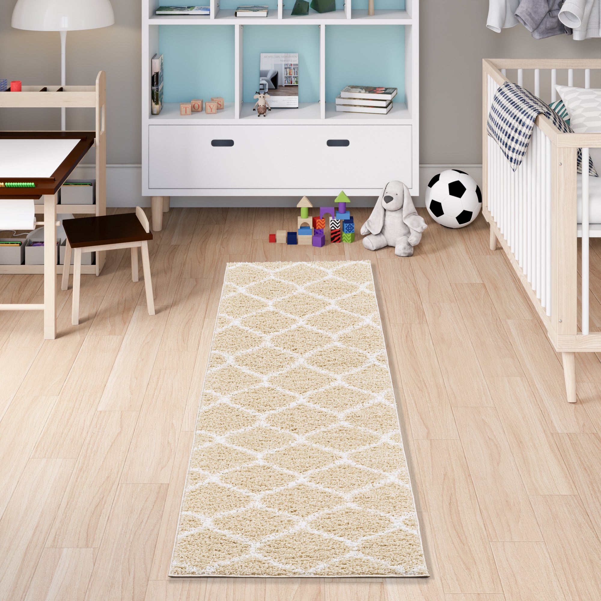 Shaggy Rug Lined Trellis Beige/Ivory