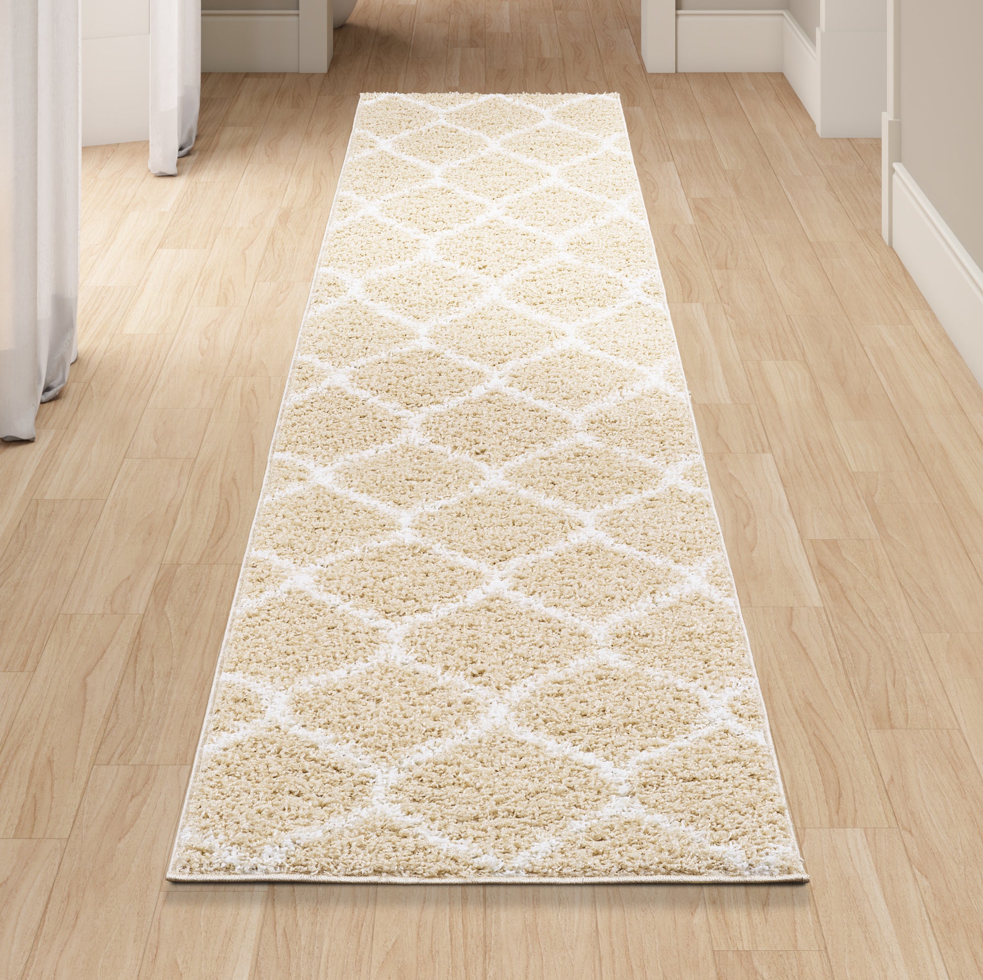 Shaggy Rug Lined Trellis Beige/Ivory