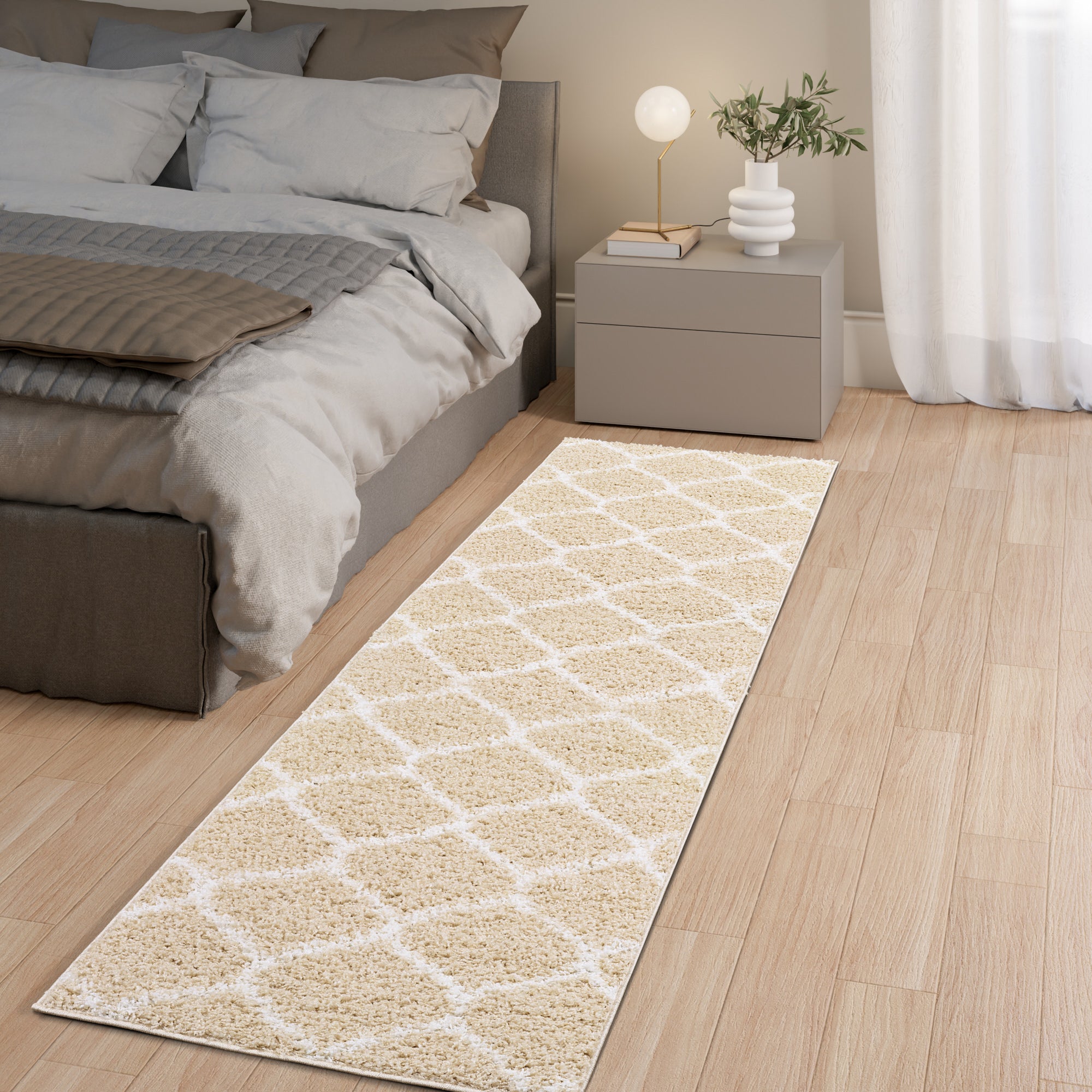 Shaggy Rug Lined Trellis Beige/Ivory