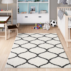 Shaggy Rug Lined Trellis Ivory/Black