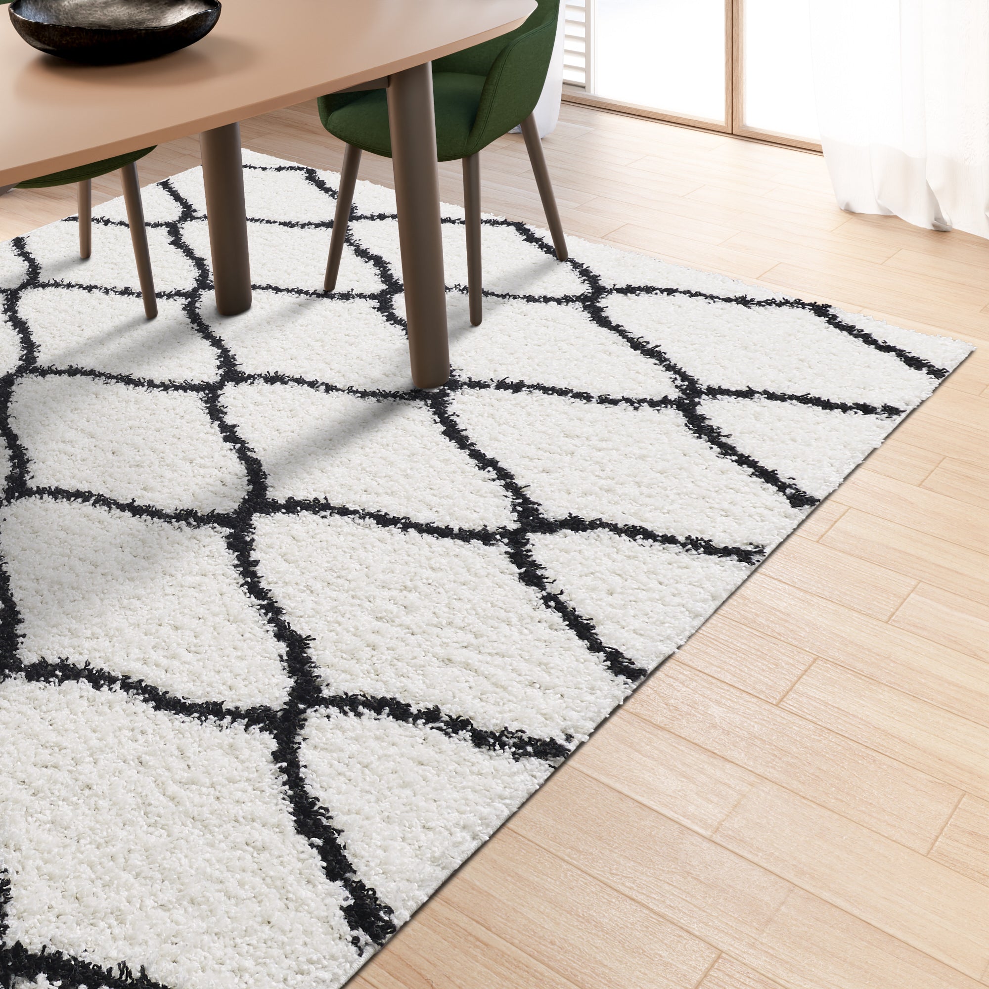 Shaggy Rug Lined Trellis Ivory/Black