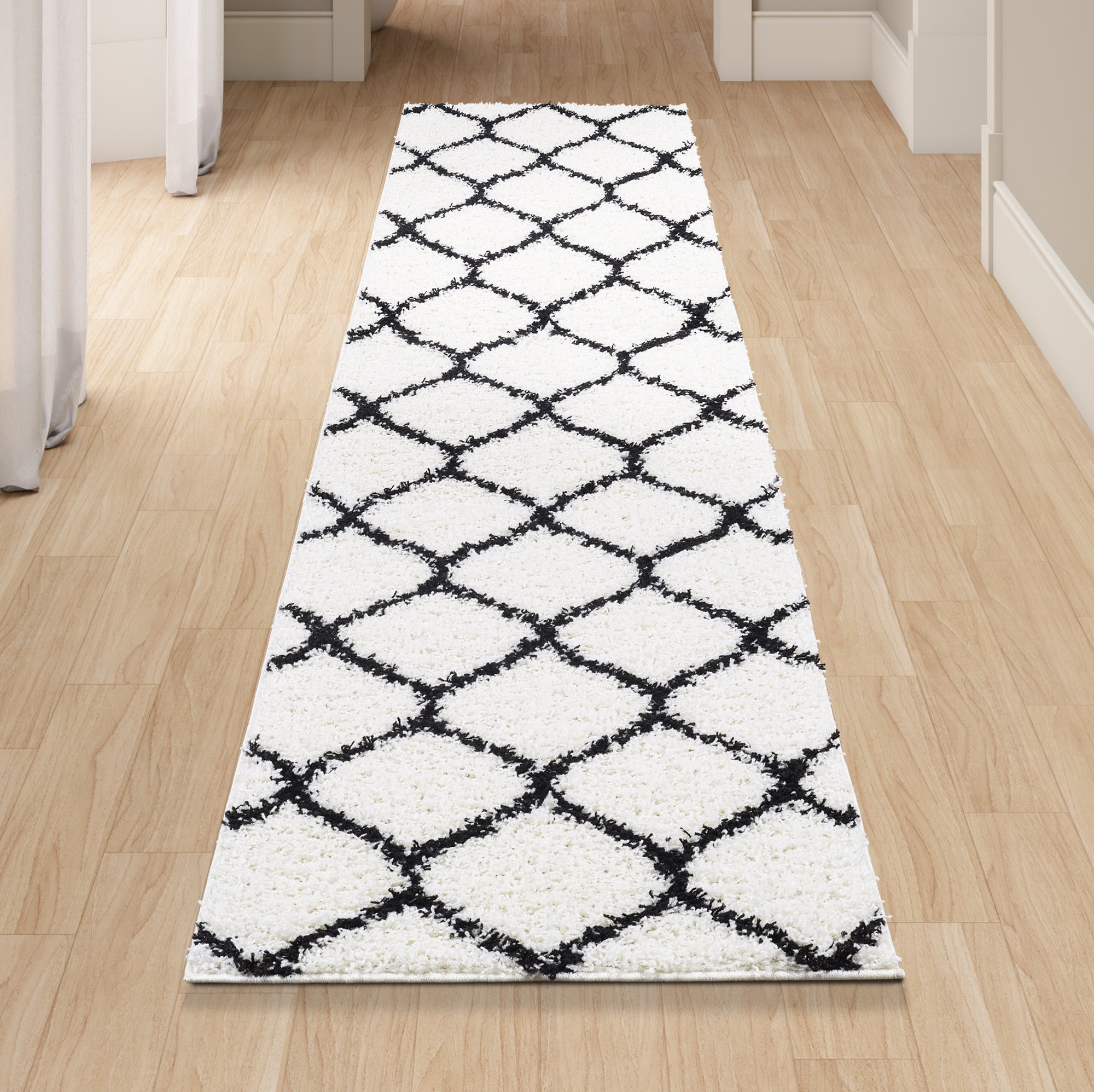 Shaggy Rug Lined Trellis Ivory/Black