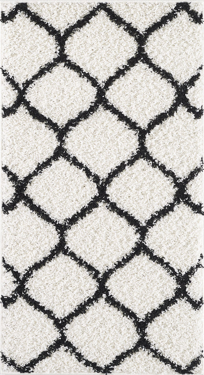 Shaggy Rug Lined Trellis Ivory/Black