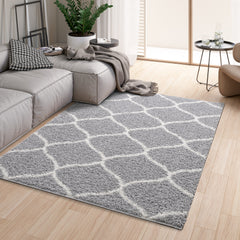 Shaggy Rug Lined Trellis Grey/Ivory