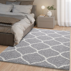 Shaggy Rug Lined Trellis Grey/Ivory