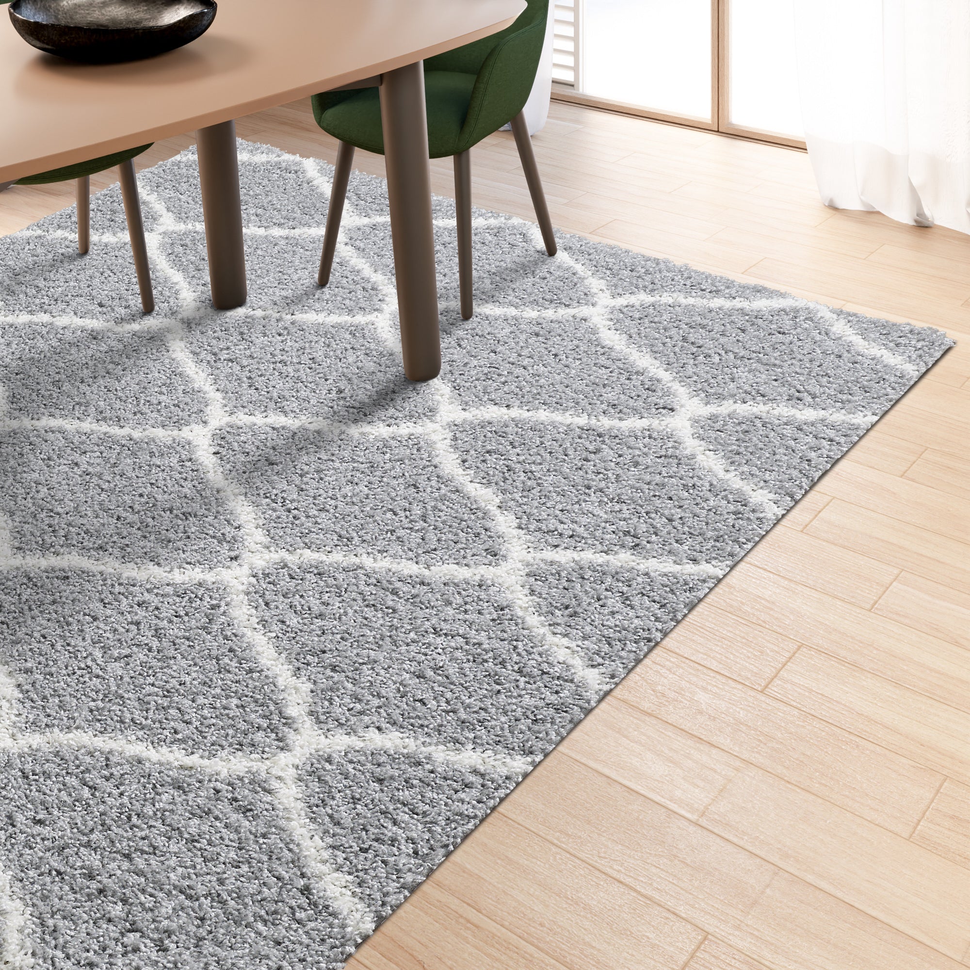 Shaggy Rug Lined Trellis Grey/Ivory