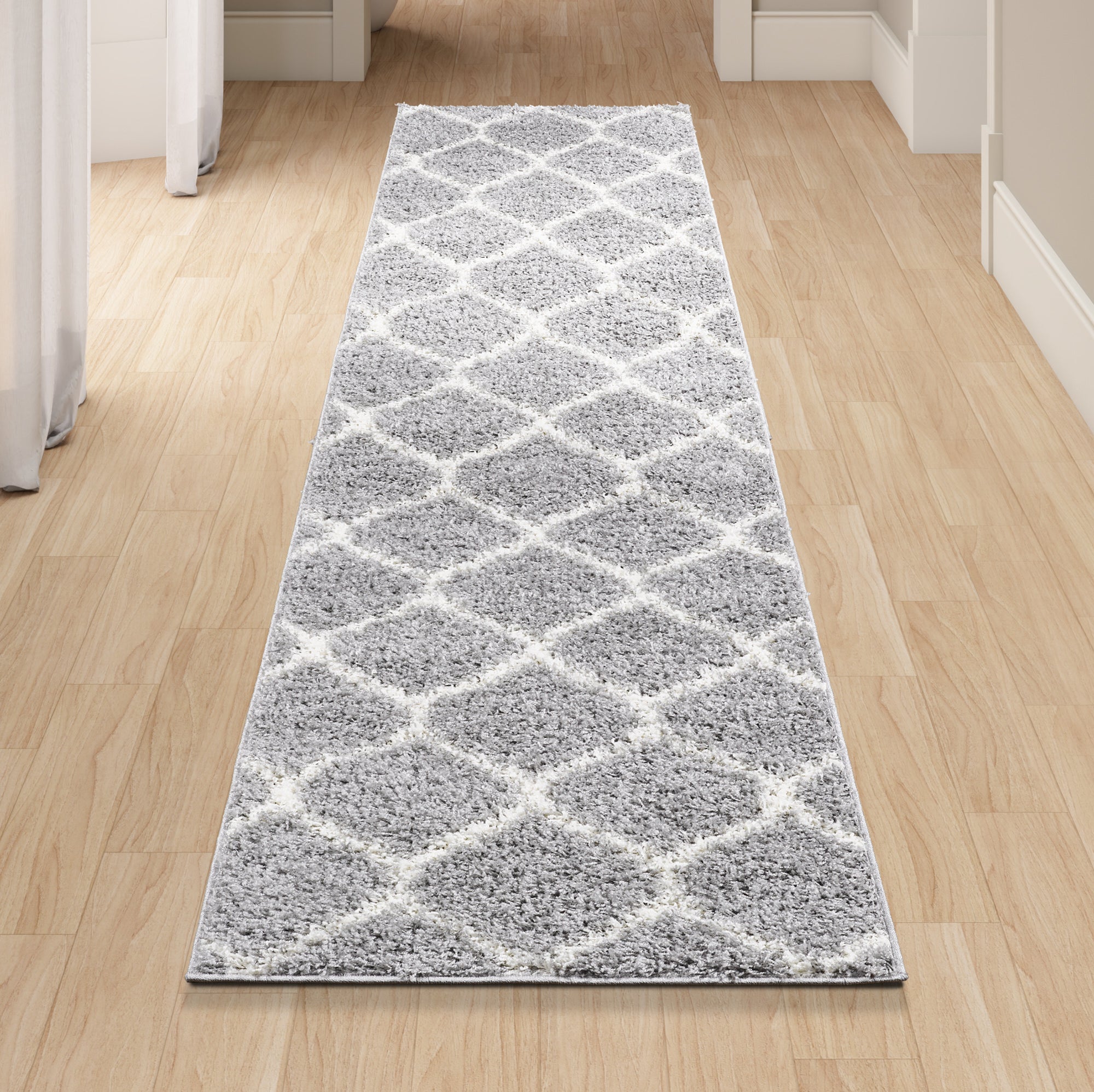 Shaggy Rug Lined Trellis Grey/Ivory