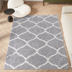 Shaggy Rug Lined Trellis Grey/Ivory