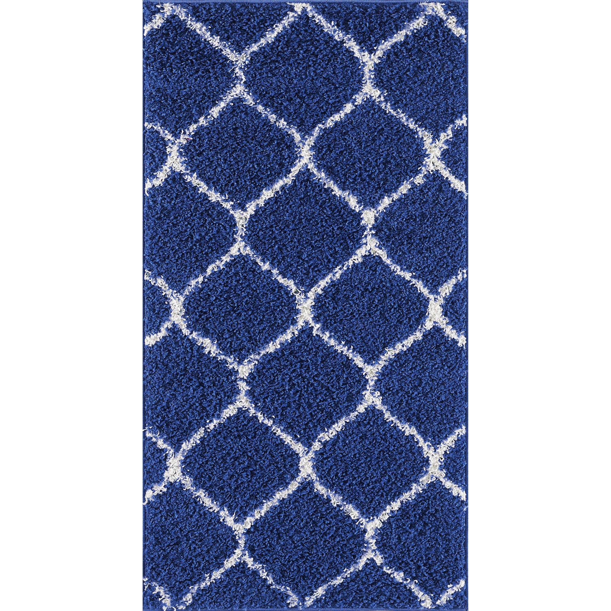 Shaggy Rug Lined Trellis Navy/Ivory