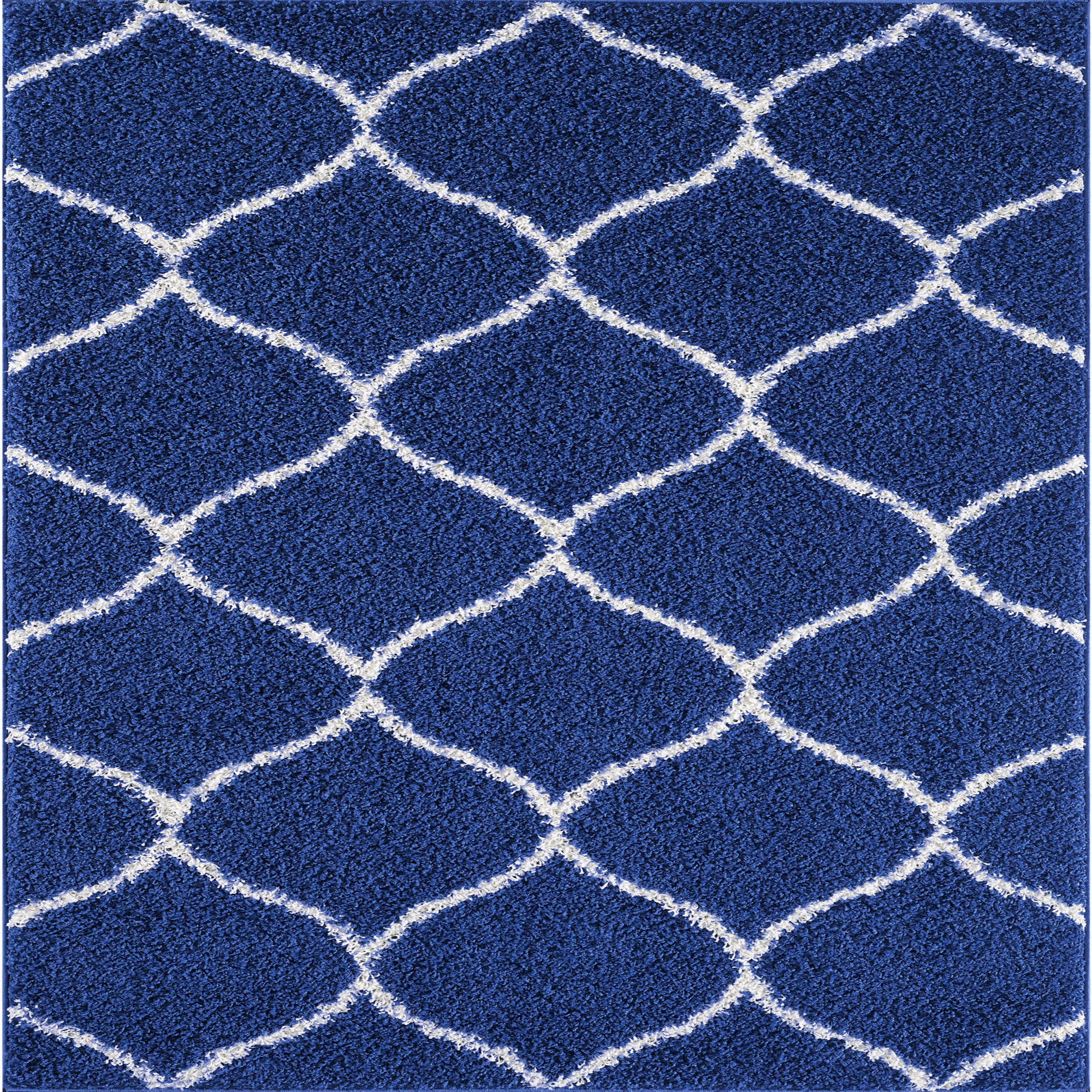 Shaggy Rug Lined Trellis Navy/Ivory