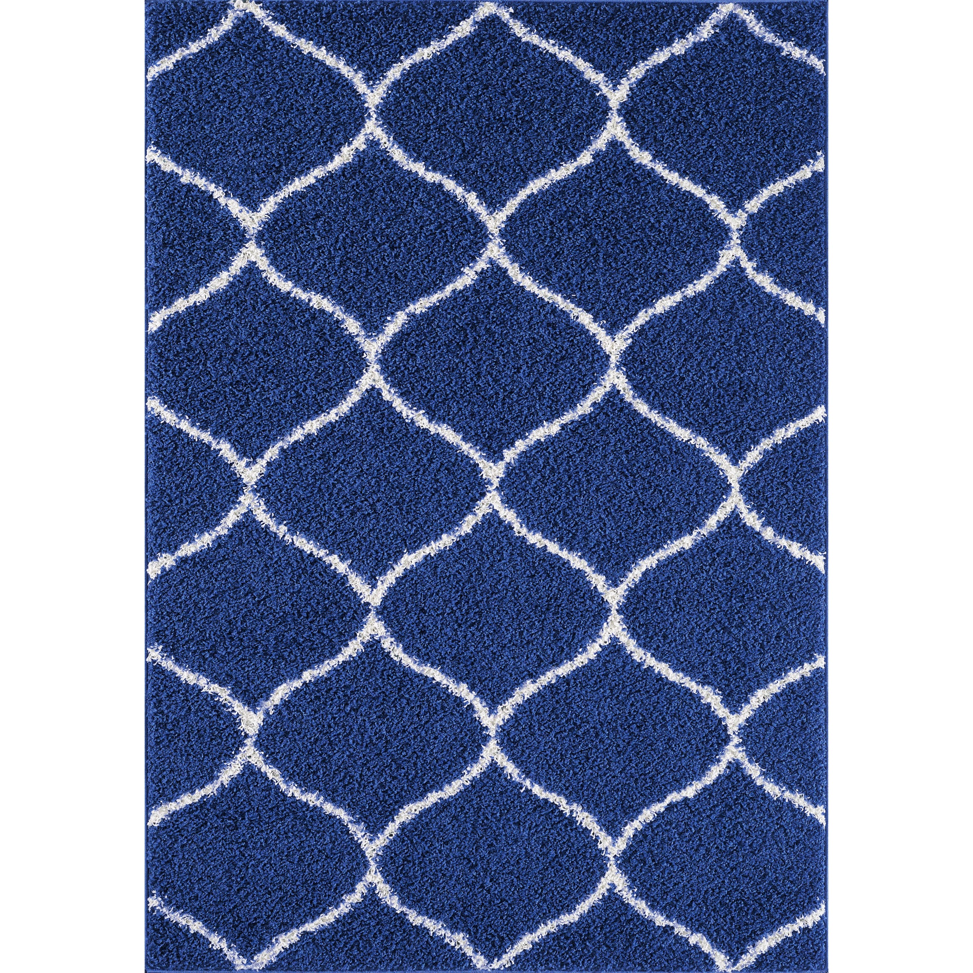 Shaggy Rug Lined Trellis Navy/Ivory