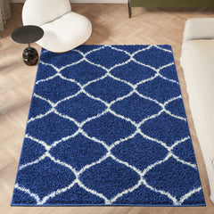 Shaggy Rug Lined Trellis Navy/Ivory