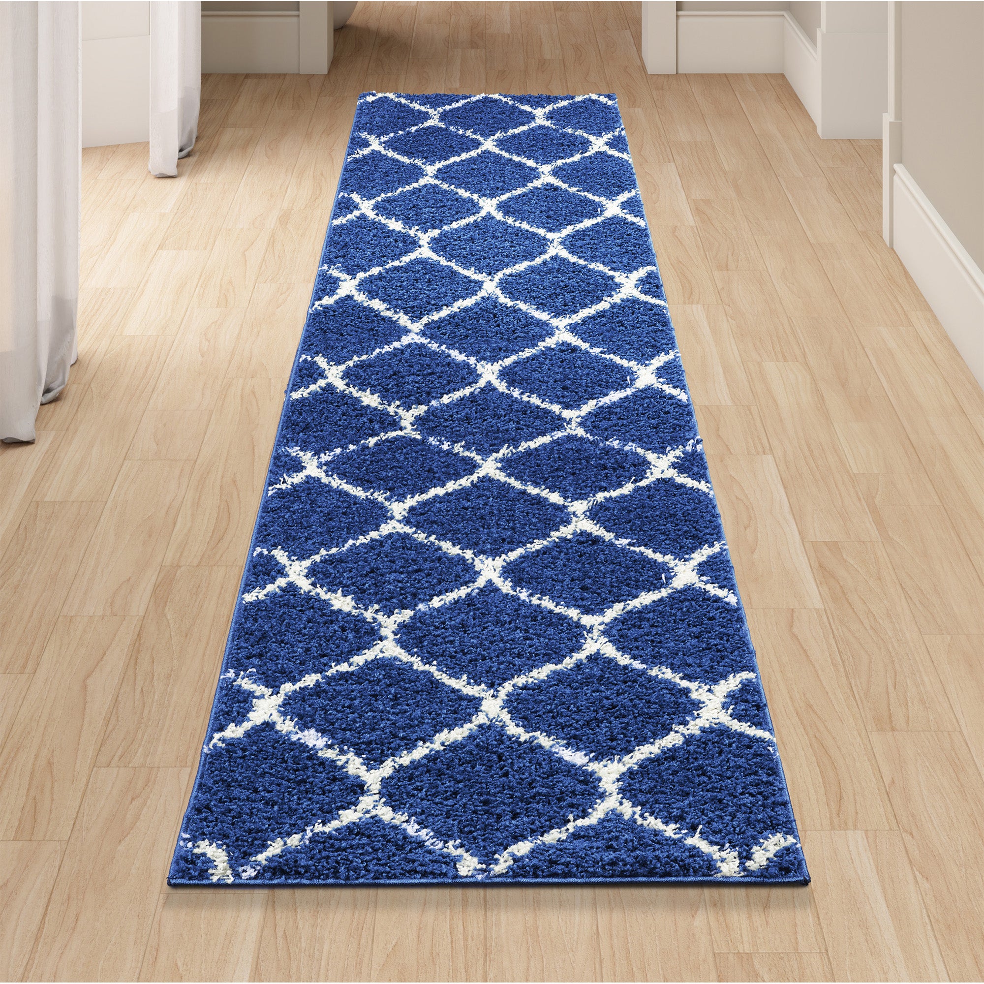 Shaggy Rug Lined Trellis Navy/Ivory