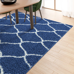 Shaggy Rug Lined Trellis Navy/Ivory