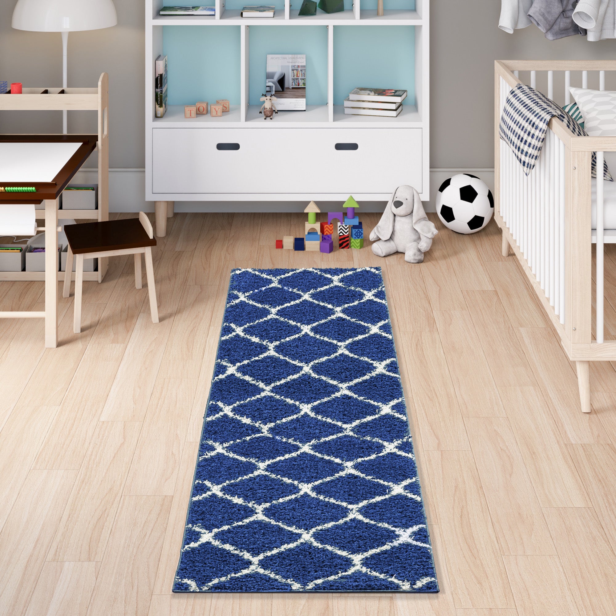 Shaggy Rug Lined Trellis Navy/Ivory