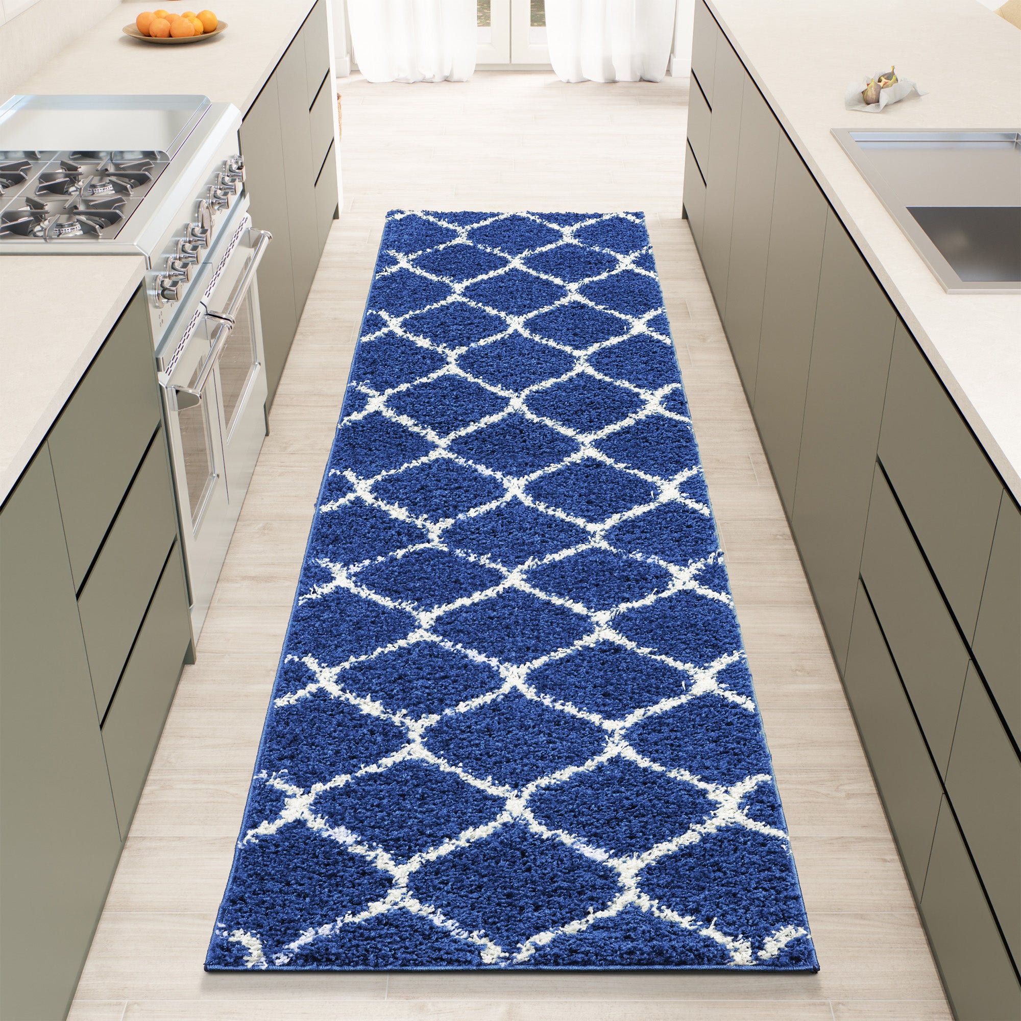 Shaggy Rug Lined Trellis Navy/Ivory