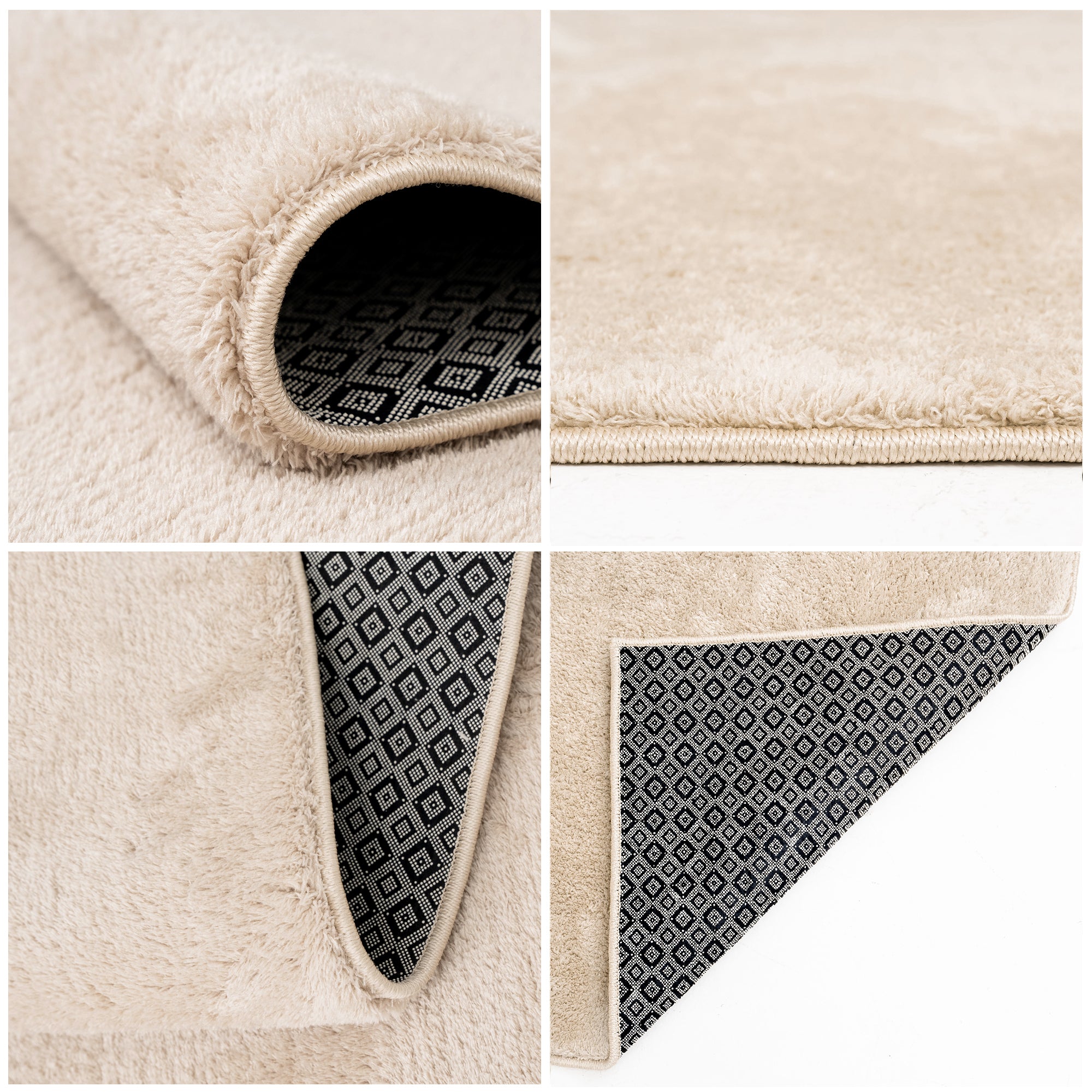 Anti-Slip Backing, Shaggy Rugs Cream