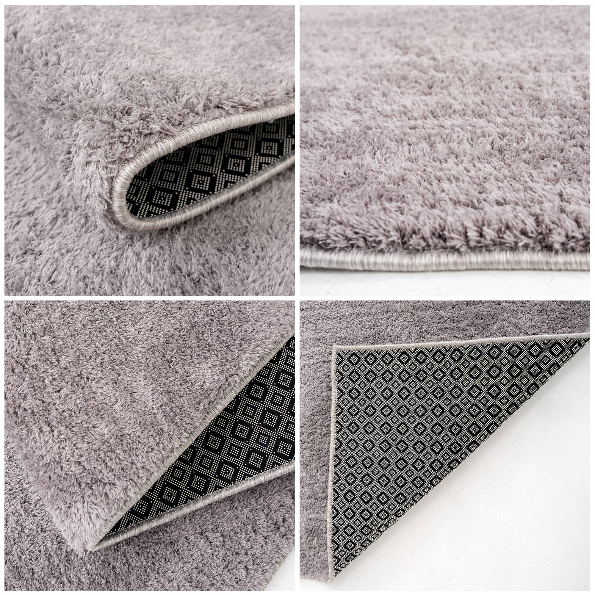 Anti-Slip Backing, Shaggy Rugs Grey