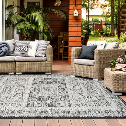 Outdoor Rugs Vintage Rectangular Black / Cream