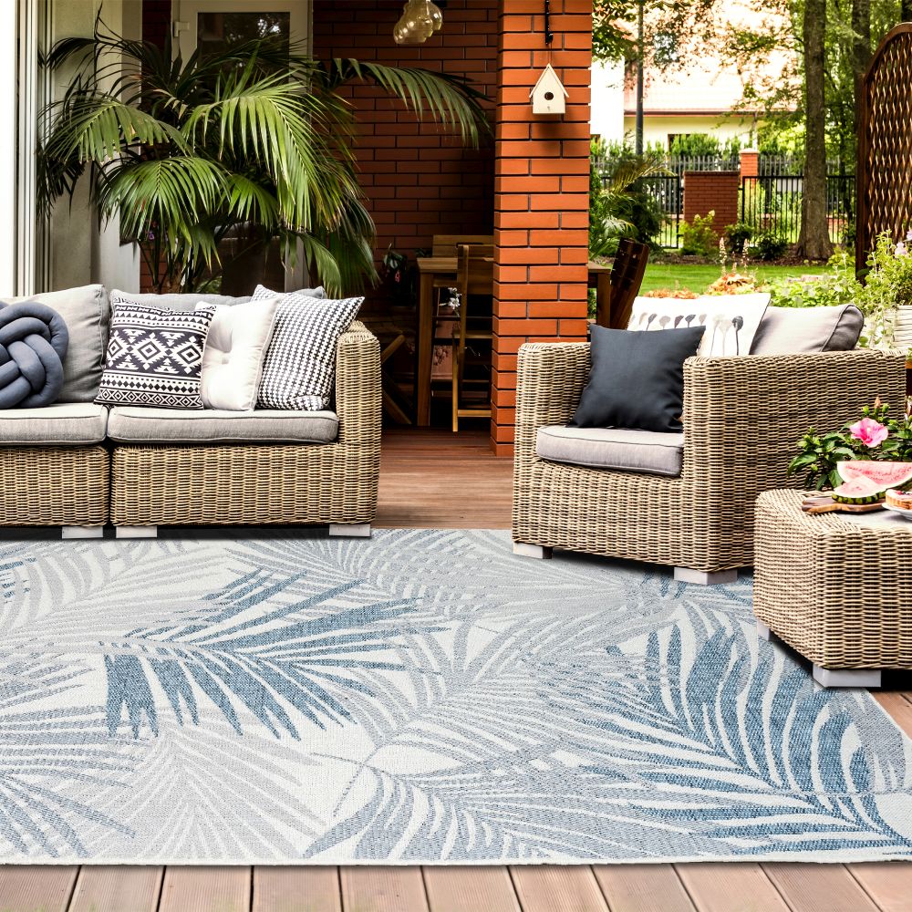 Outdoor Rugs Palm - Blue/ Grey