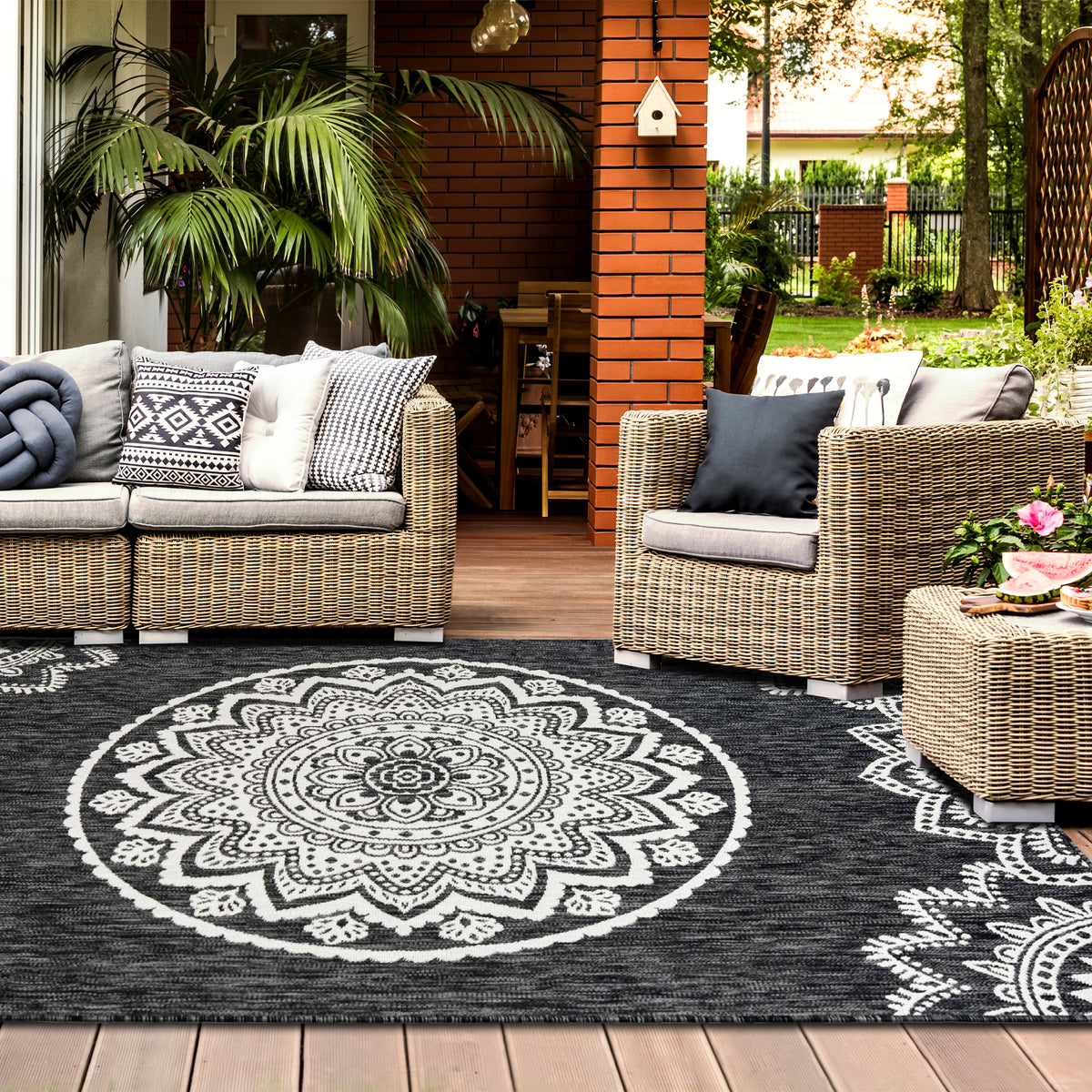 Outdoor Rugs Mandala - Black / Cream