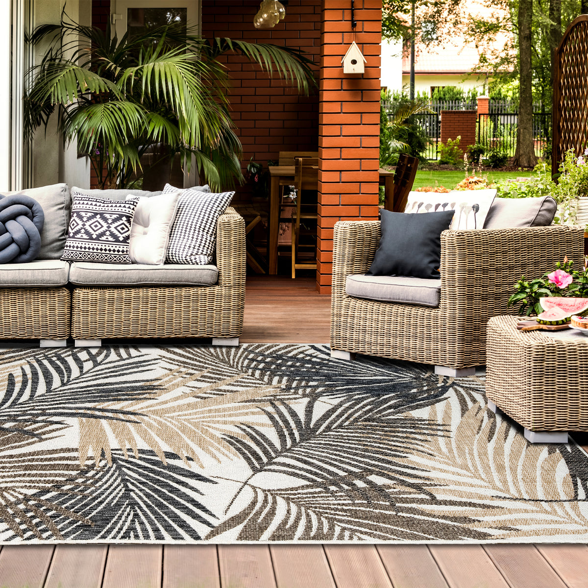 Outdoor Rugs Palm - Black / Beige