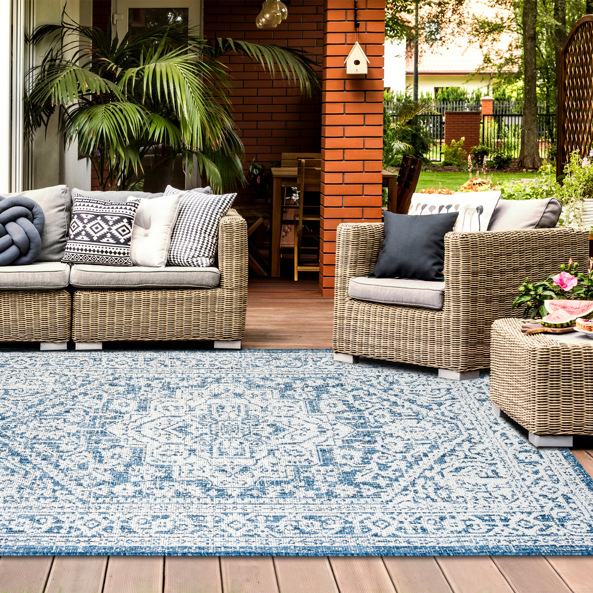 Outdoor Rugs Mandala - Blue / Cream