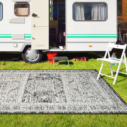 Outdoor Rugs Vintage Rectangular Black / Cream