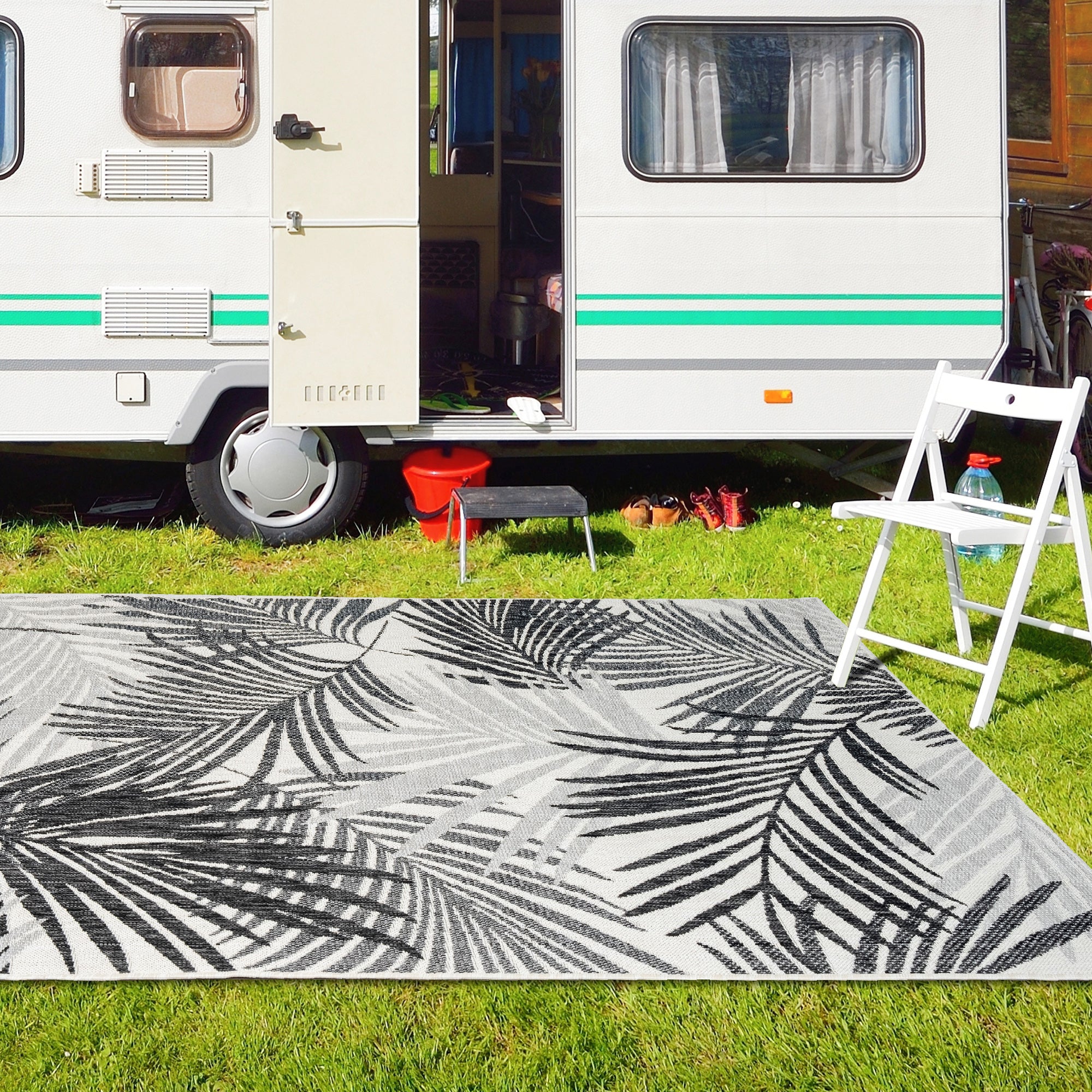 Outdoor Rugs Palm - Black / Grey